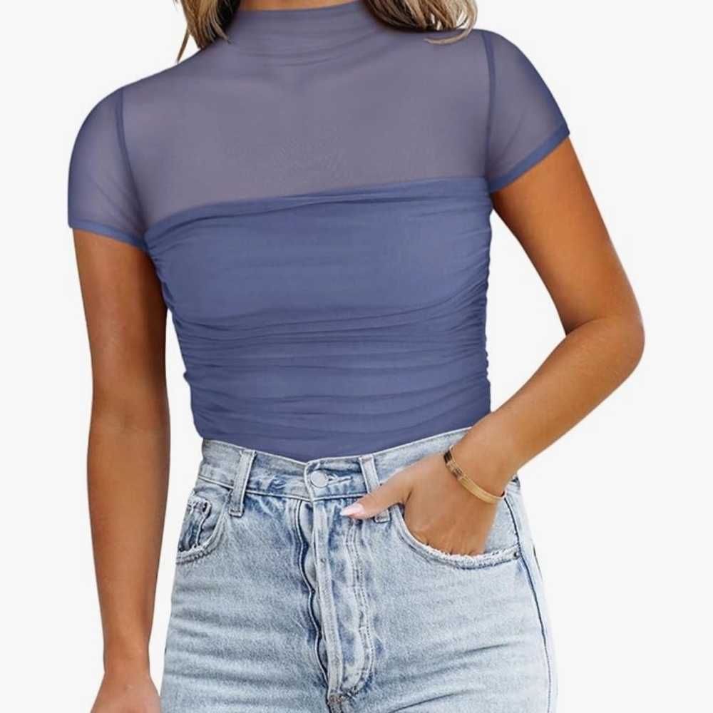 Sheer Blue Mesh Top